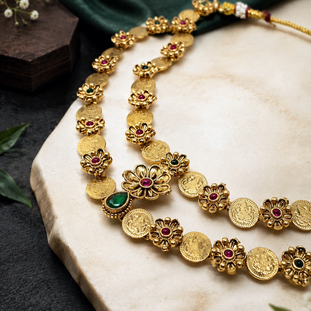 Layered Coin Floral Necklace Set