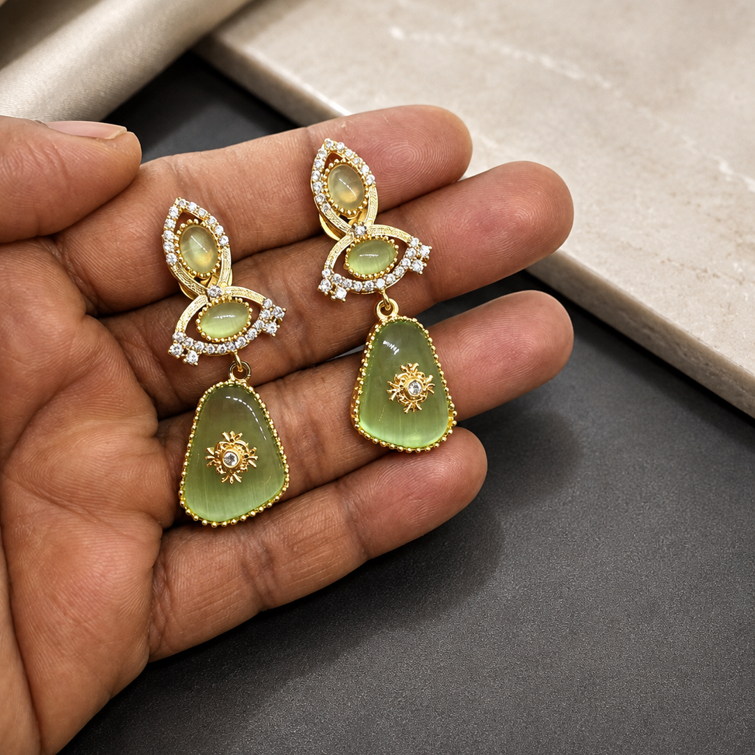 Green Cabochon Drop Earrings
