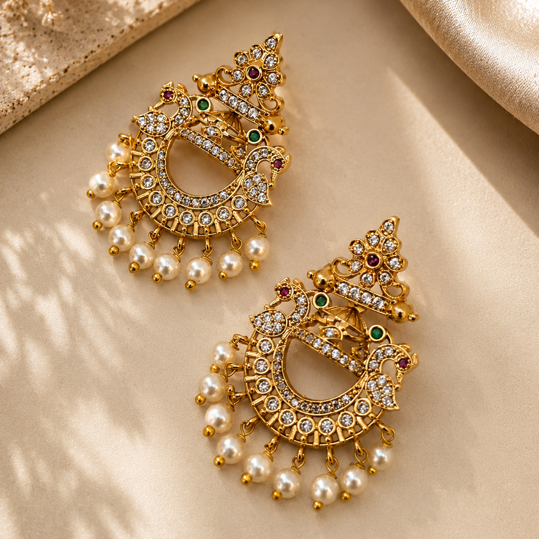 Chandbali Pearl Fringe Earrings