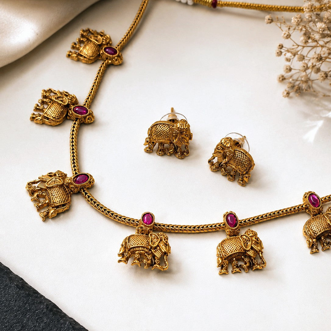 Elephant Drop Necklace Set