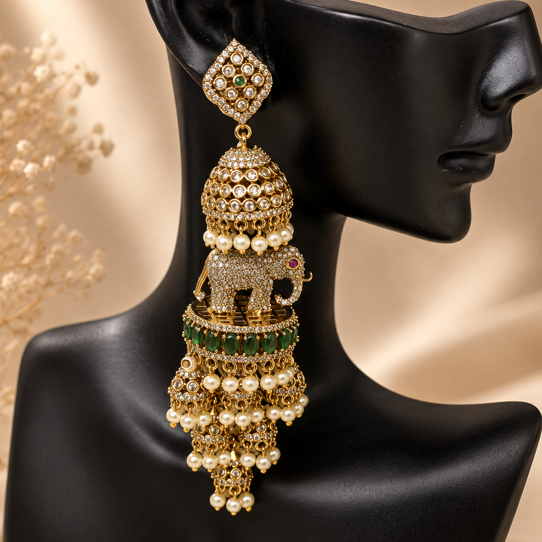 Elephant Tiered Jhumka Earrings
