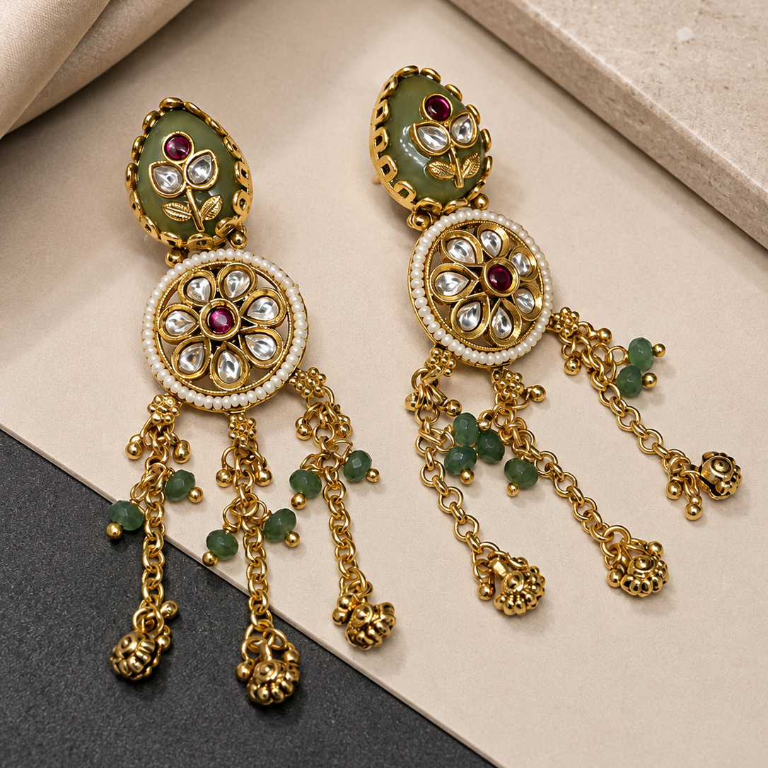 Kundan Medallion Tassel Earrings