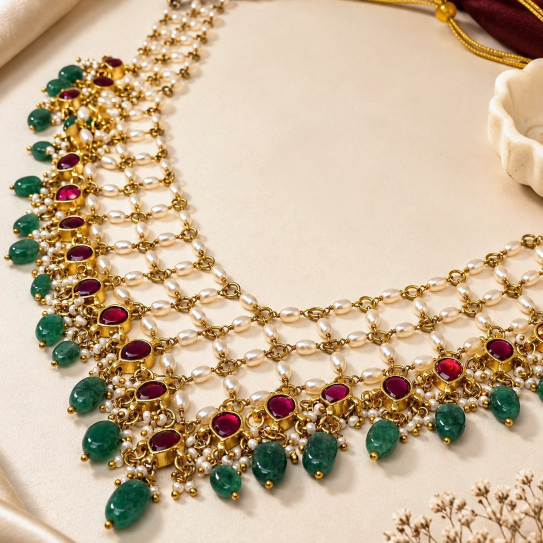 Pearl Lattice Bib Necklace