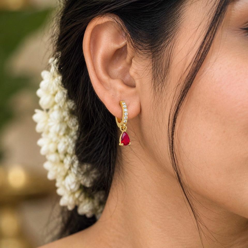 Pave Gem Teardrop Huggies Earrings
