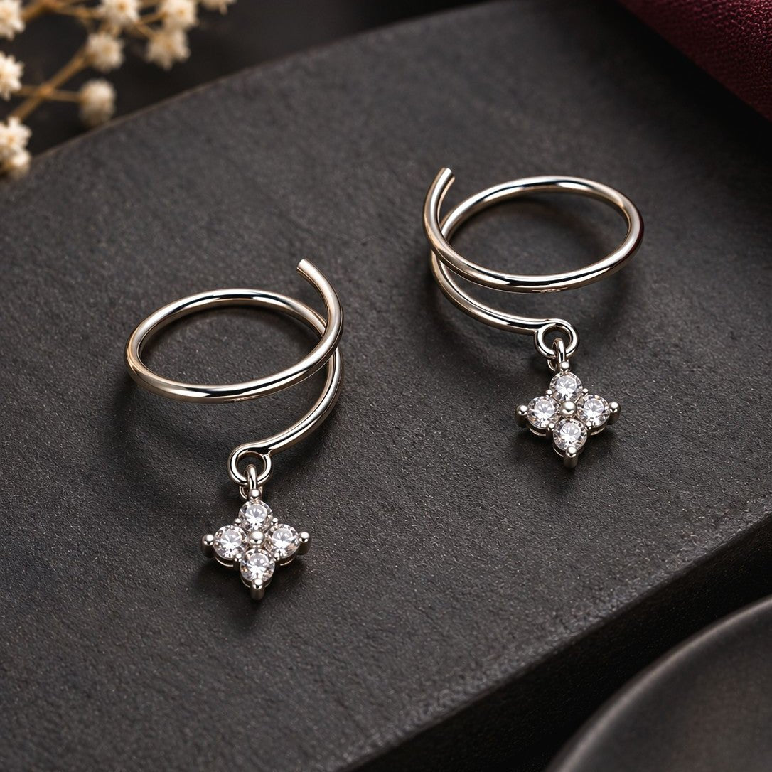 Double Wire Clover Drop Earrings