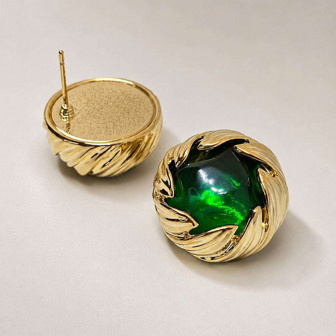 Green Cabochon Studs