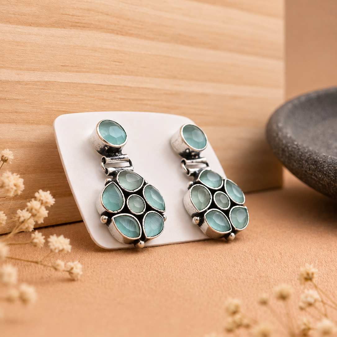 Aqua Cluster Earrings