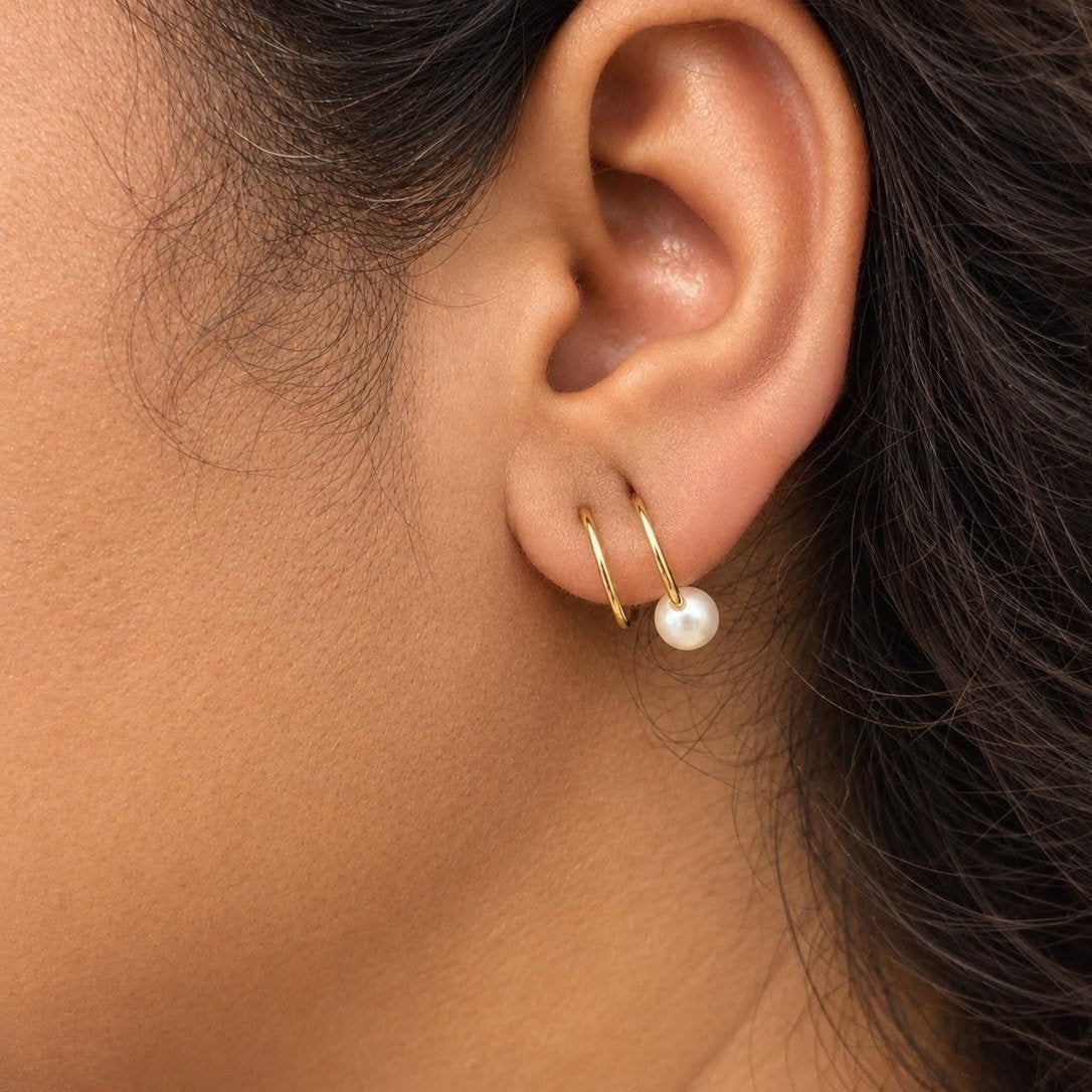 Pearl Drop Hoop Earrings