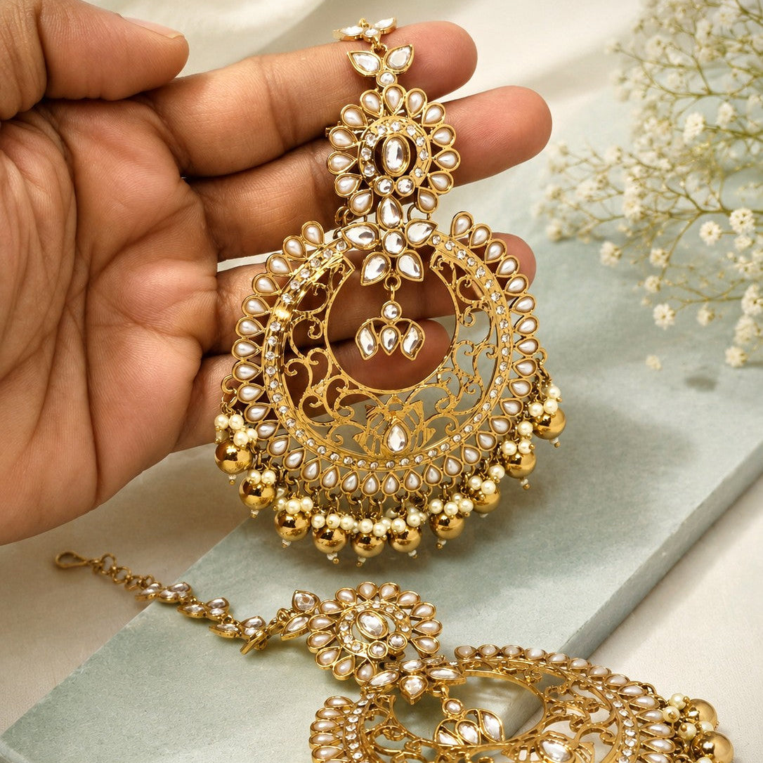 Chandbali Kundan Pearl Set