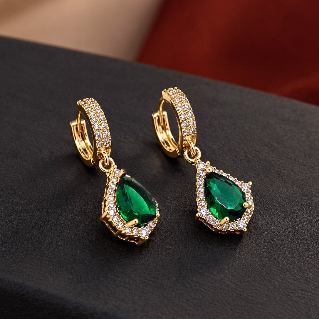 Pear Cut Halo Huggies Drop Earrings