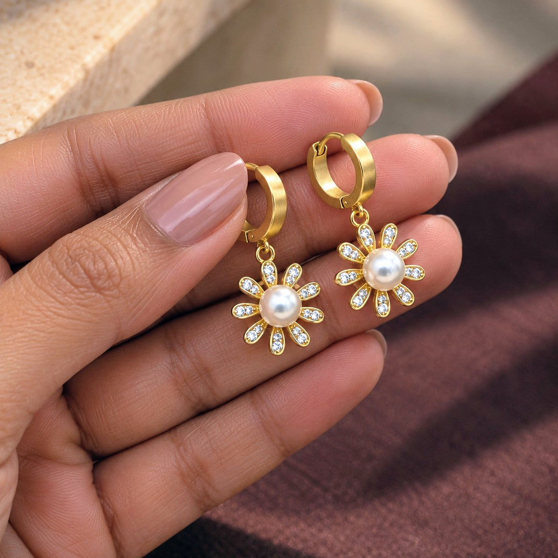 Pearl Centre Daisy Huggies Drop Earrings