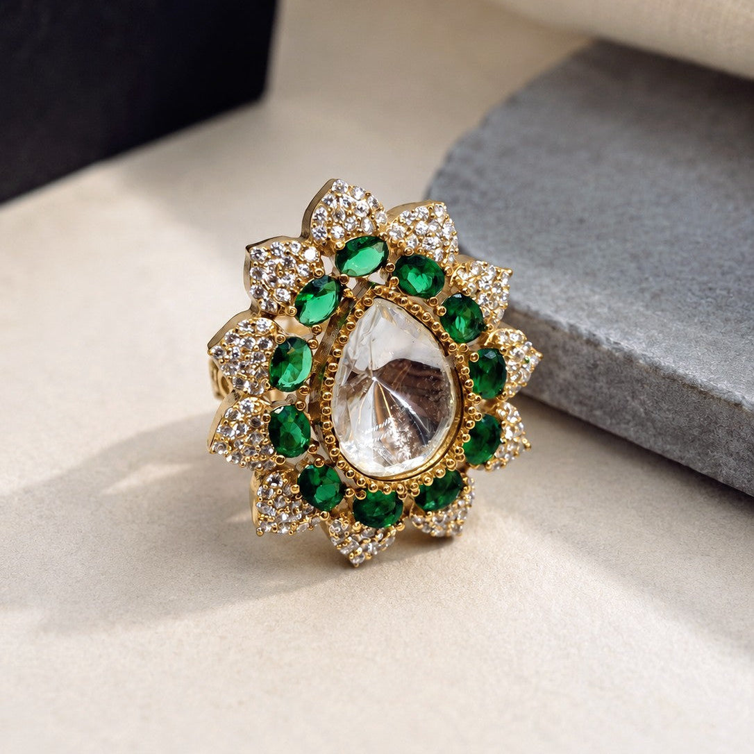 Layered Floral Cluster Ring