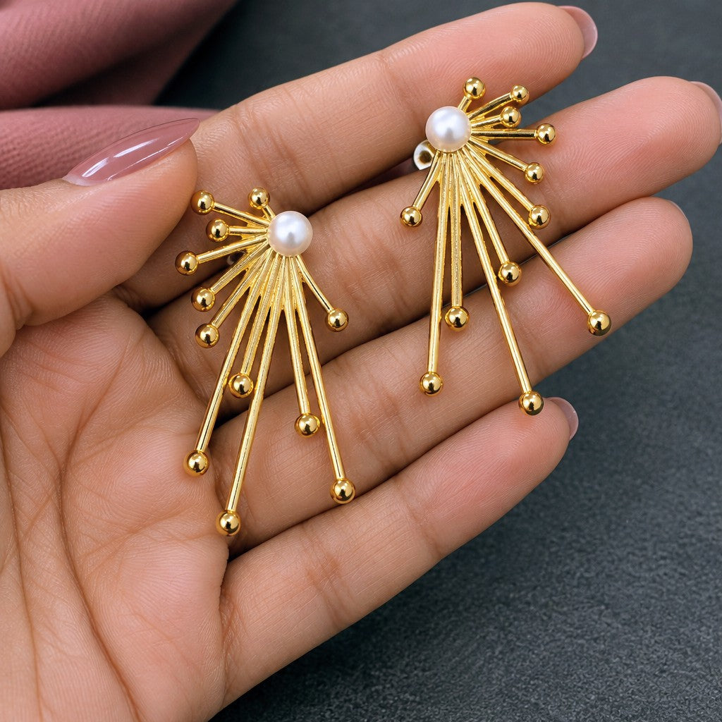 Pearl Top Firework Fan Earrings