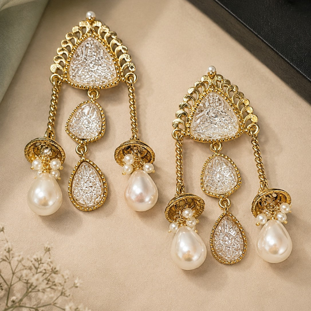 Temple Medallion Pearl Earrings
