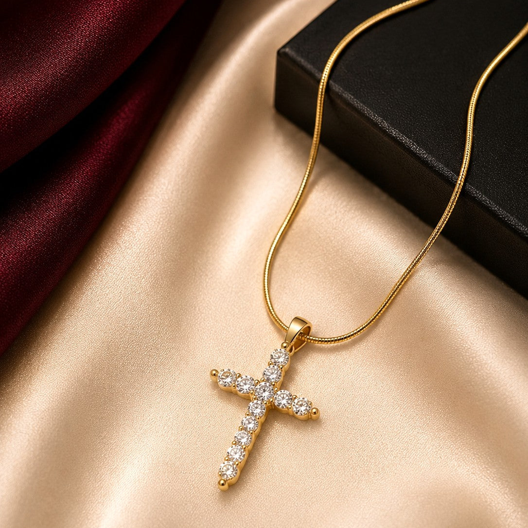 Elongated CZ Cross Necklace
