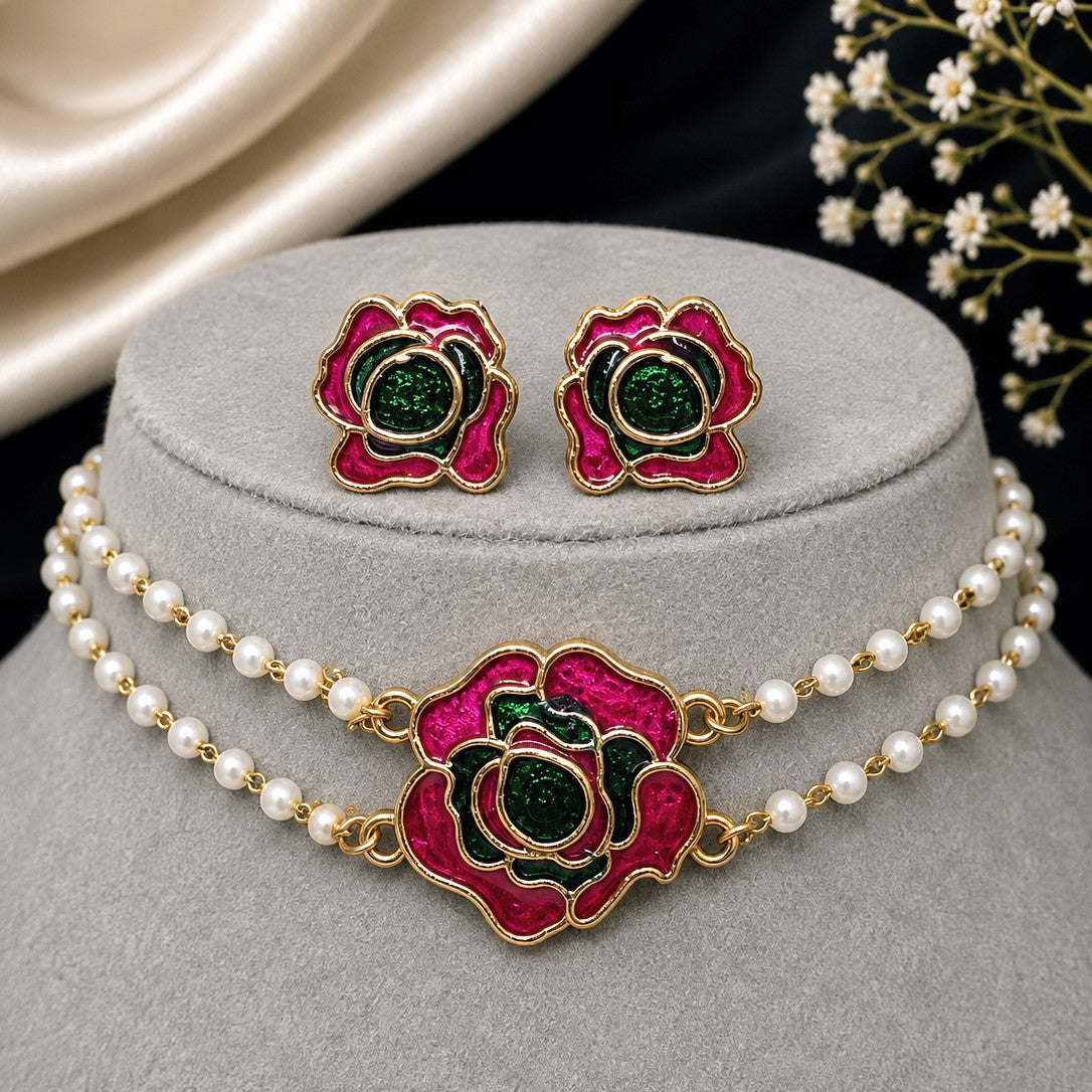 Rose Pearl Necklace Set
