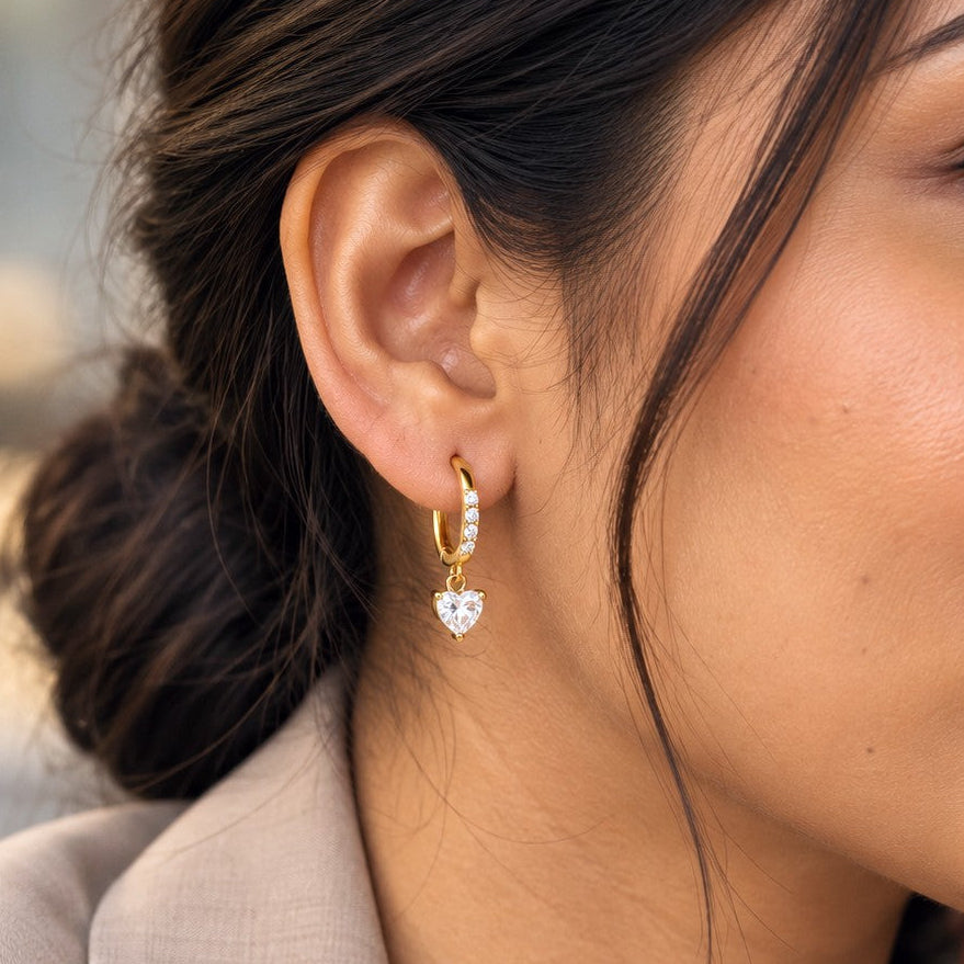 Heart Solitaire Pavé Huggies Drop Earrings