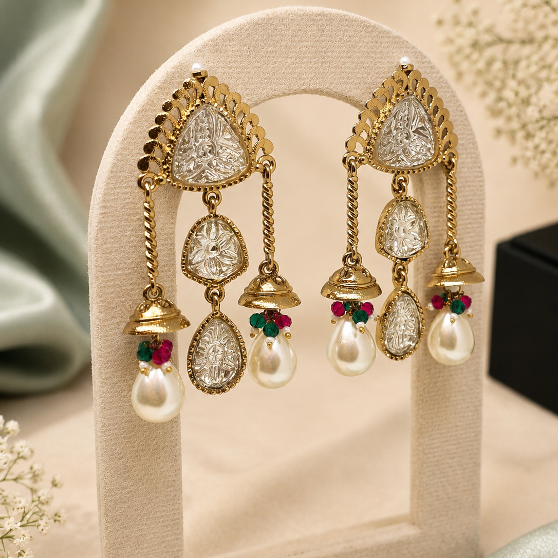 Temple Medallion Pearl Earrings
