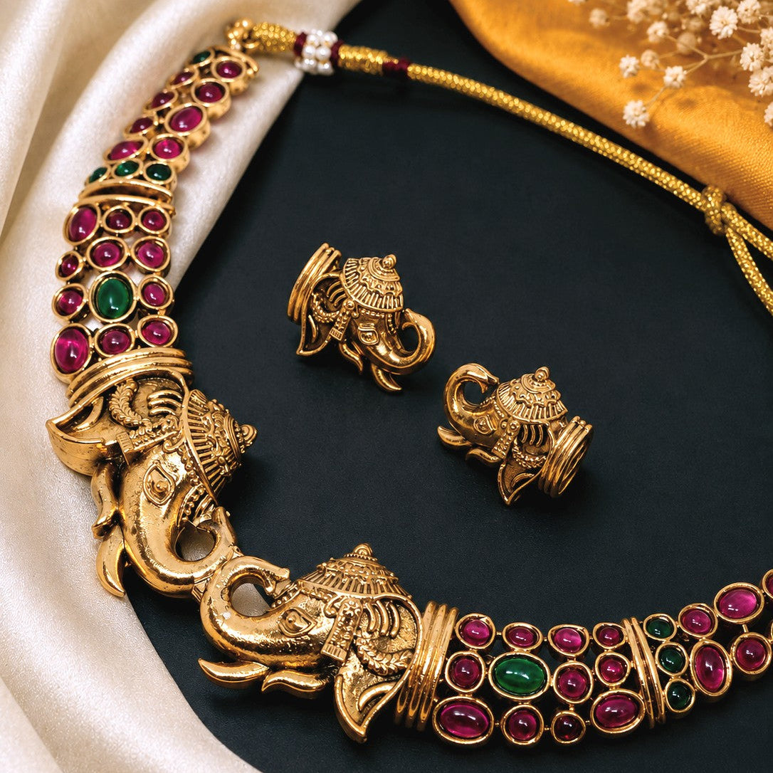 Elephant Head Pavé Necklace Set