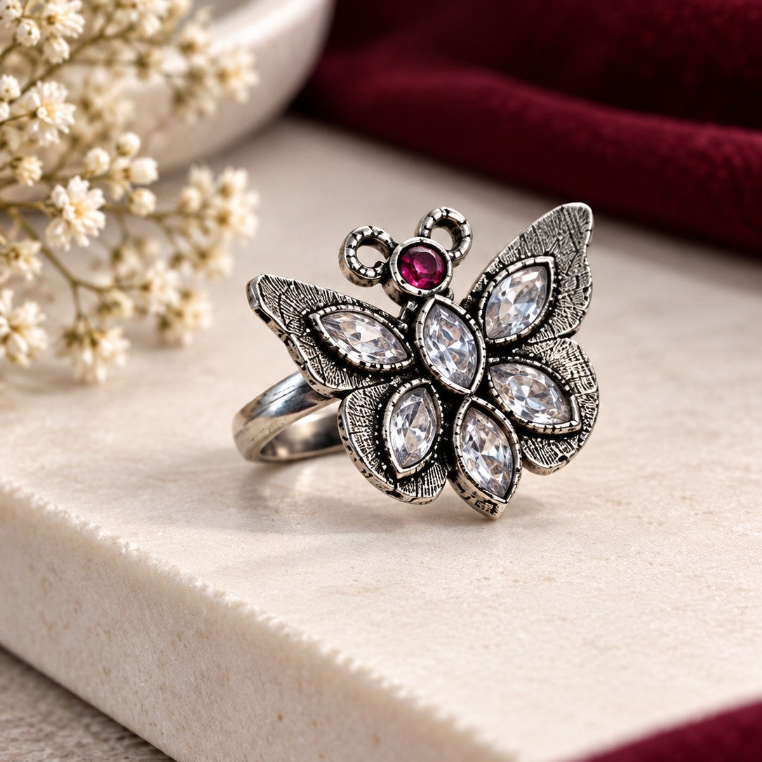 Oxidised Marquise Butterfly Ring