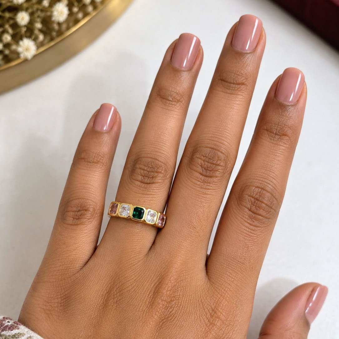 Multi Stone Square Ring