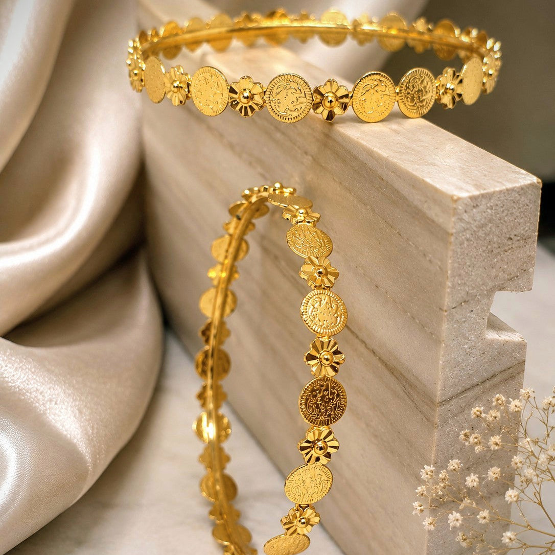 Coin Flower Bangle Pair