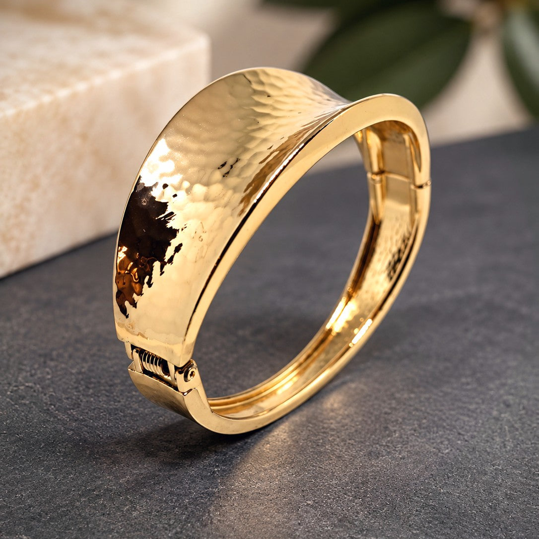 Hammered Concave Hinged Cuff Bangle