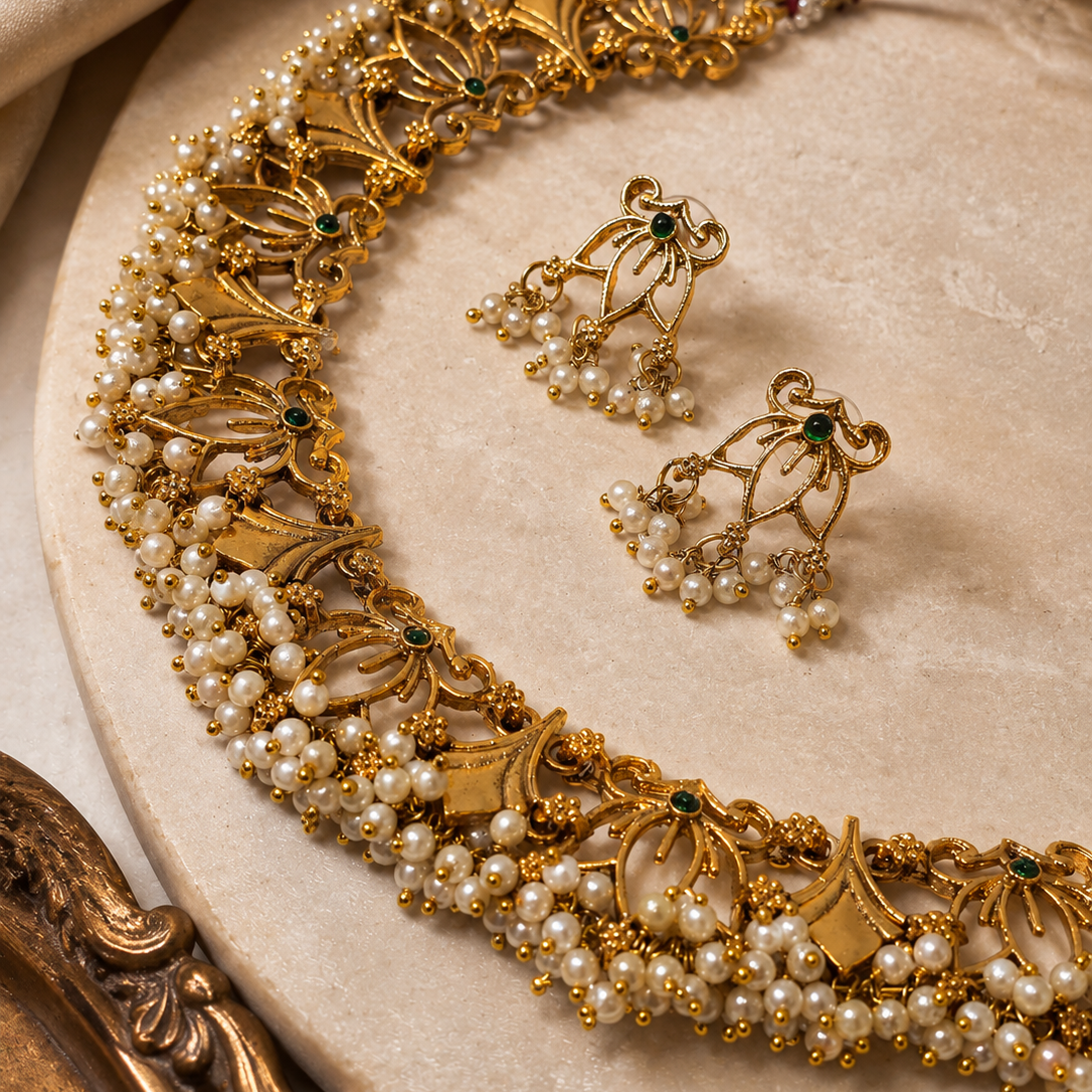 Lotus Pearl Fringe Choker