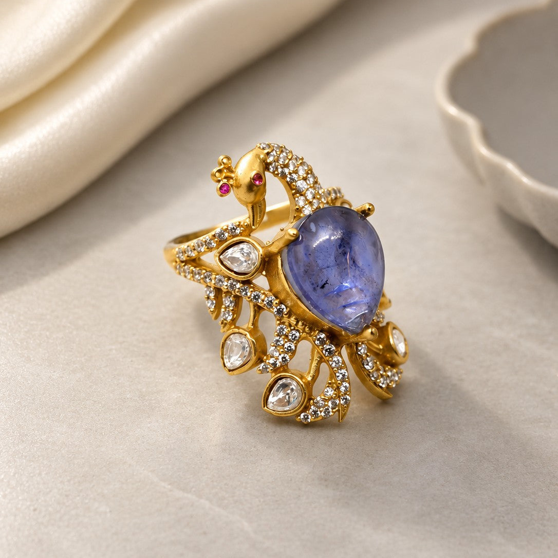 Peacock Feather Cabochon Ring