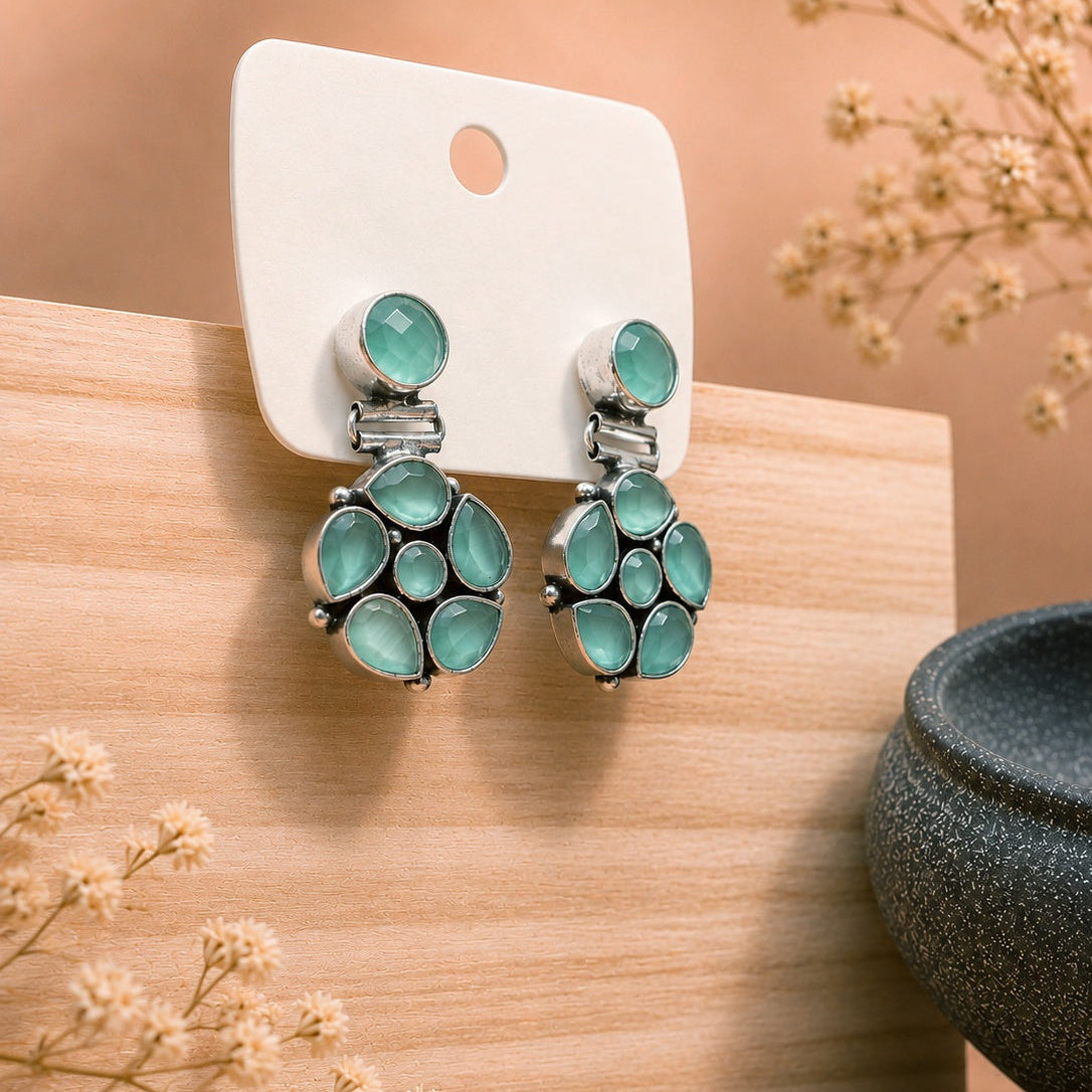 Aqua Cluster Earrings