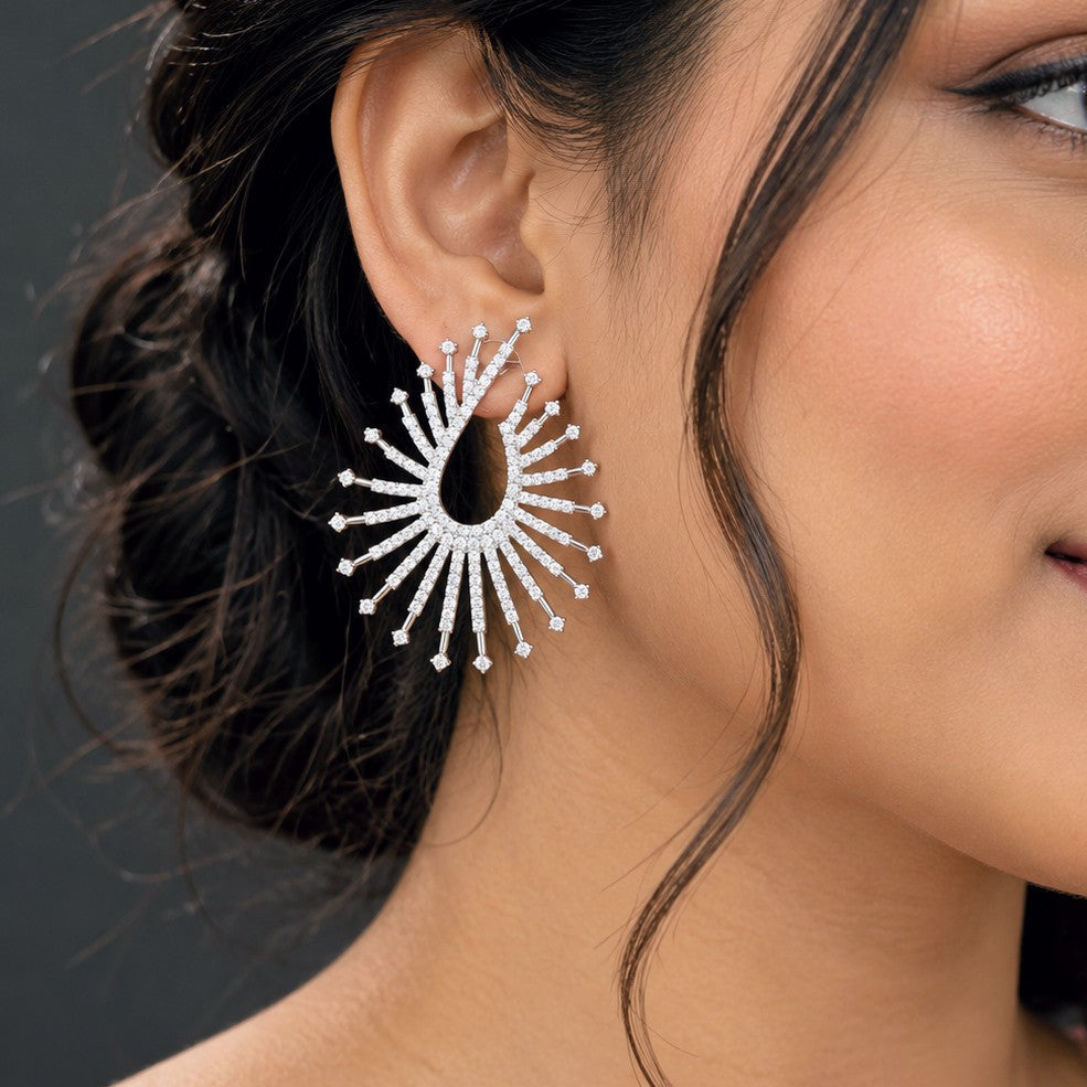 Silver Tone CZ Starburst Earrings