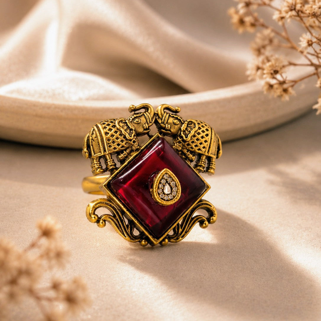 Twin Elephant Signet Ring