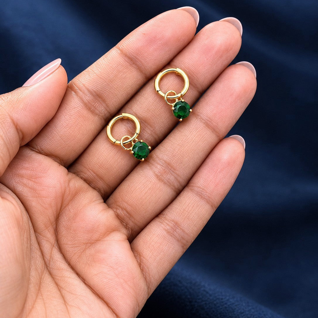 Round Solitaire Huggies Drop Earrings