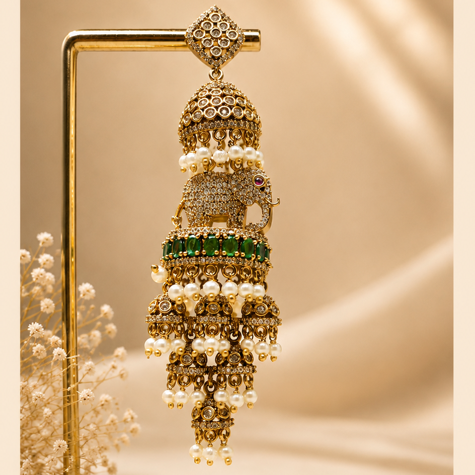 Elephant Tiered Jhumka Earrings