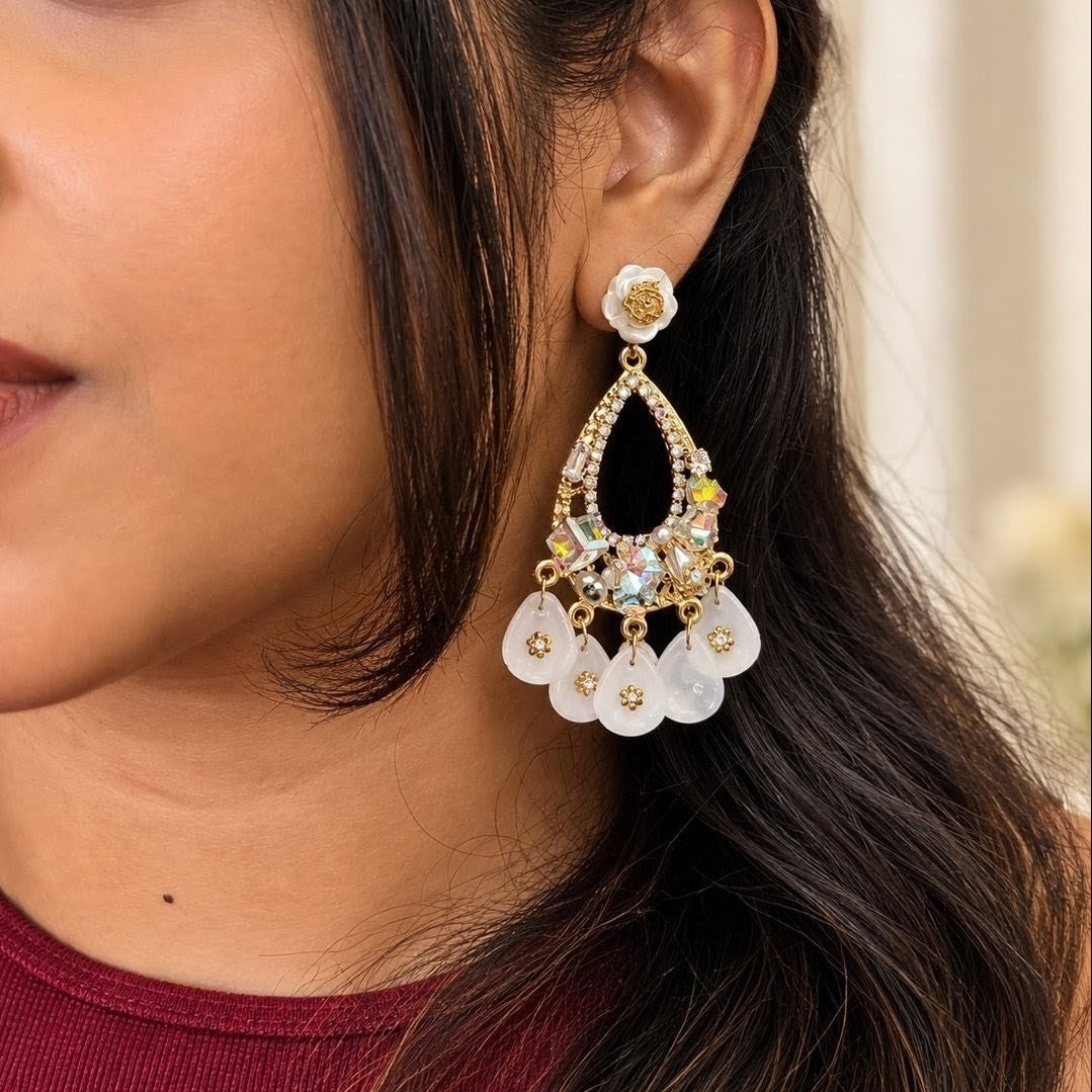 Flower Stud Chandelier Drop Earrings