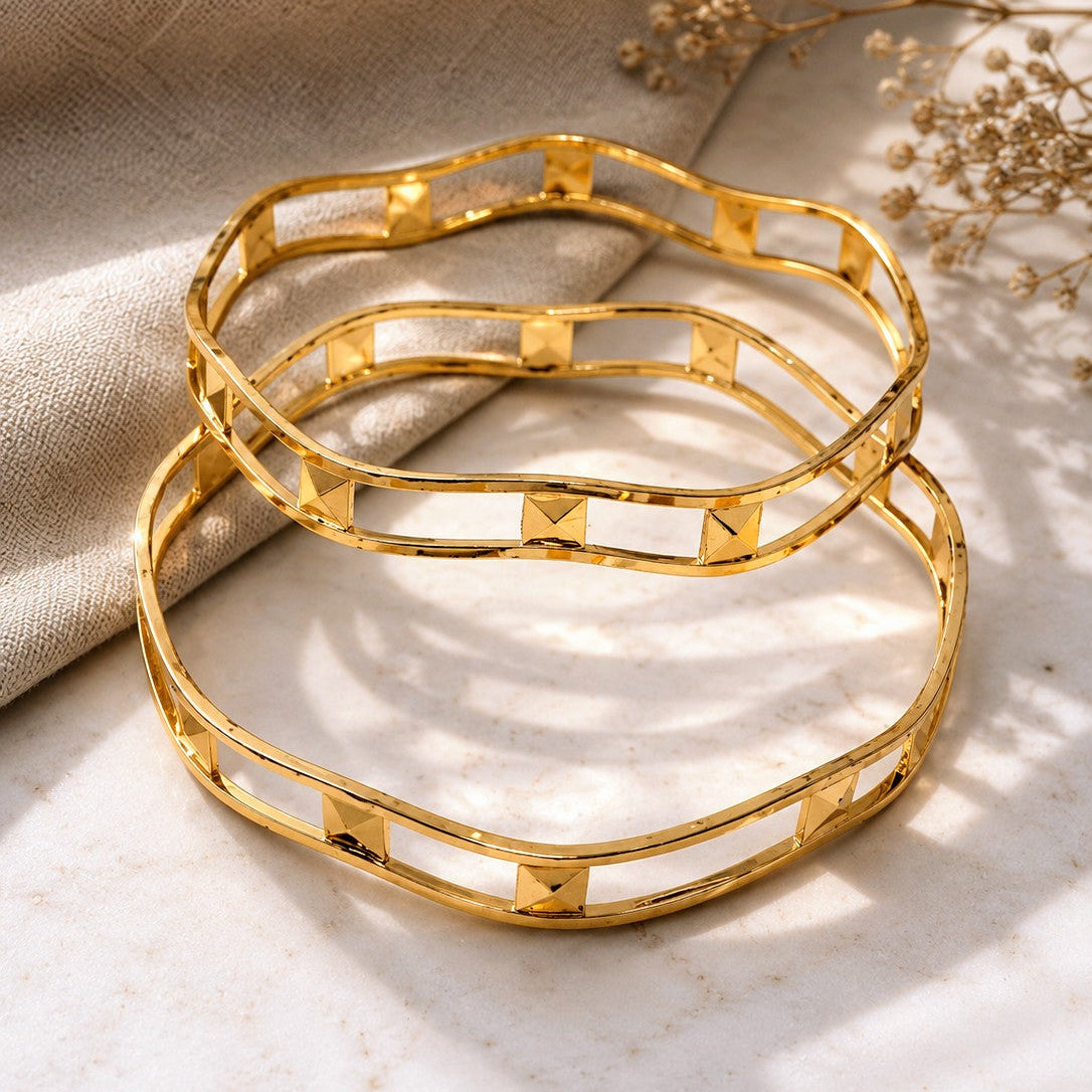 Pyramid Stud Wave Bangle Pair