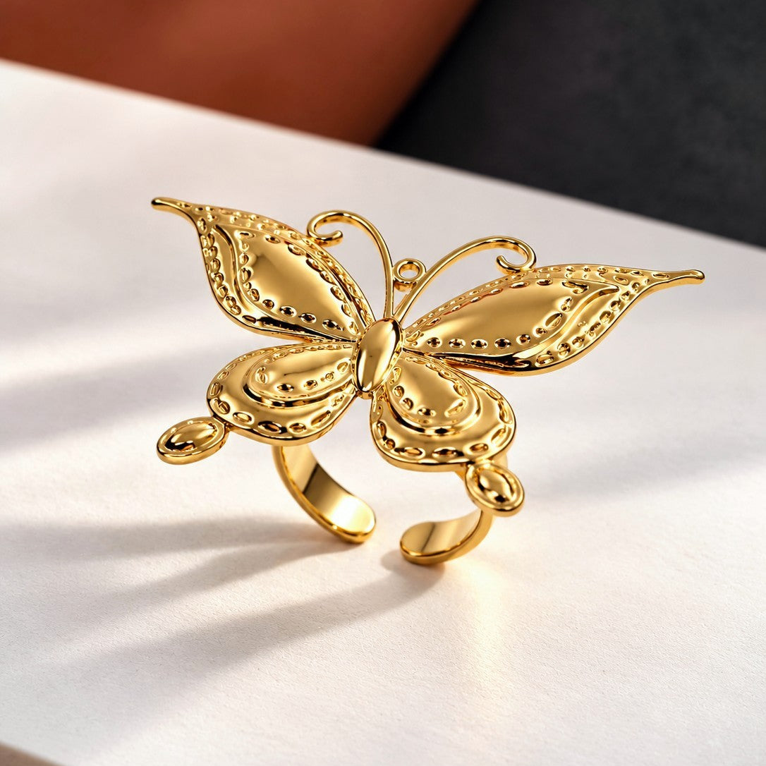 Beaded Edge Butterfly Cocktail Ring