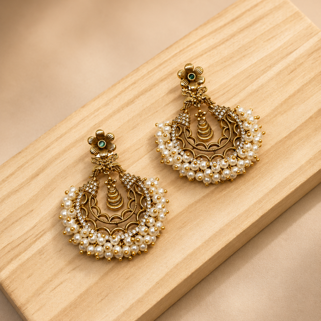 Chandbali Pearl Cluster Earrings