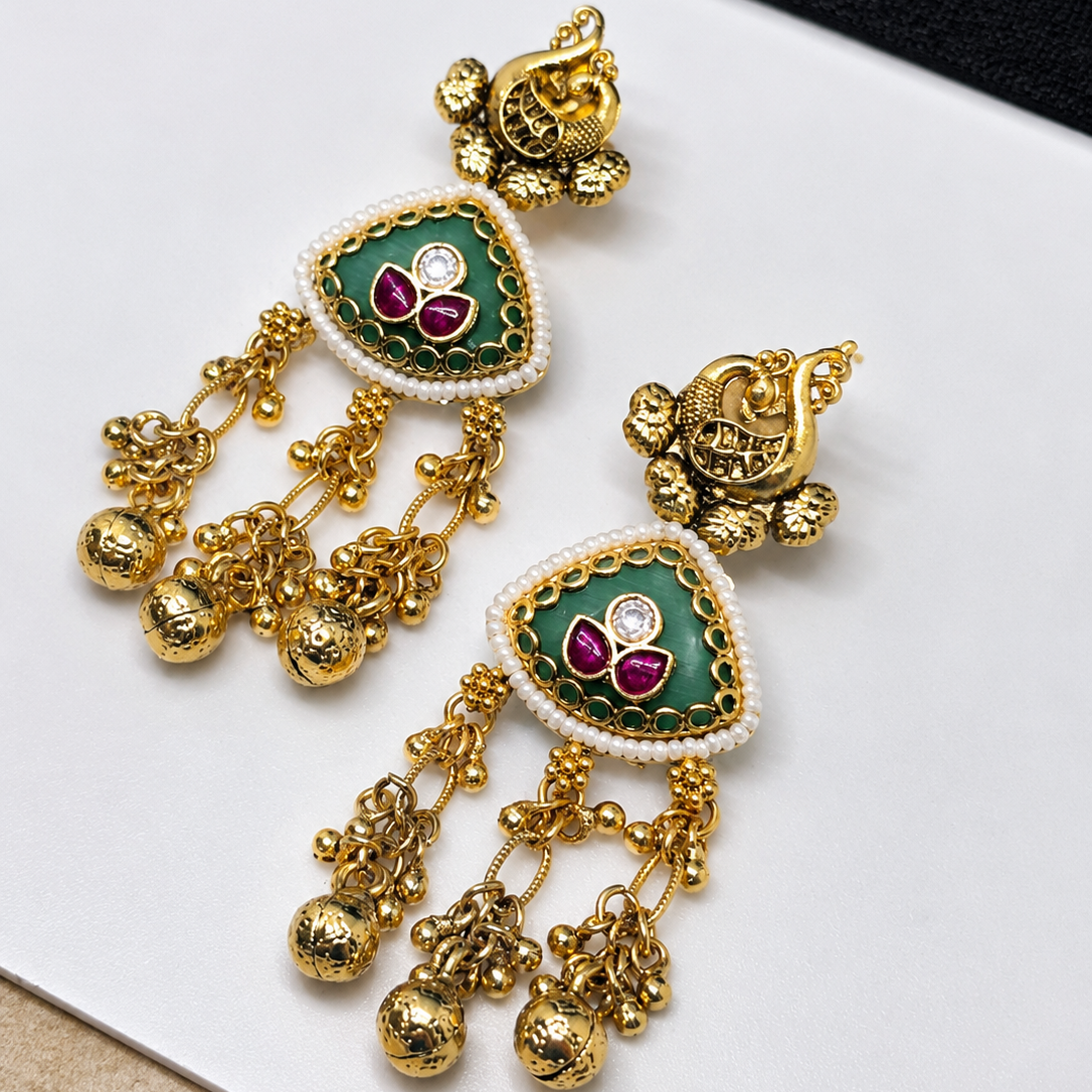 Peacock Enamel Tassel Earrings