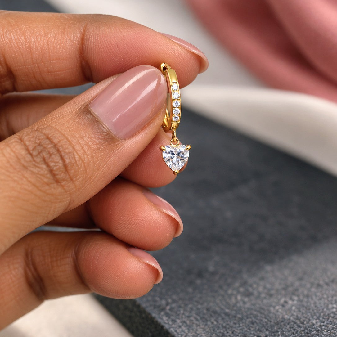 Heart Solitaire Pavé Huggies Drop Earrings