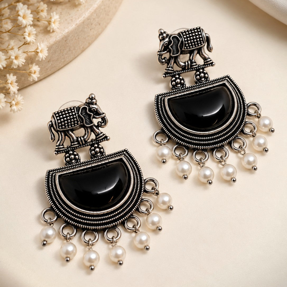 Elephant Half Moon Drop Earrings