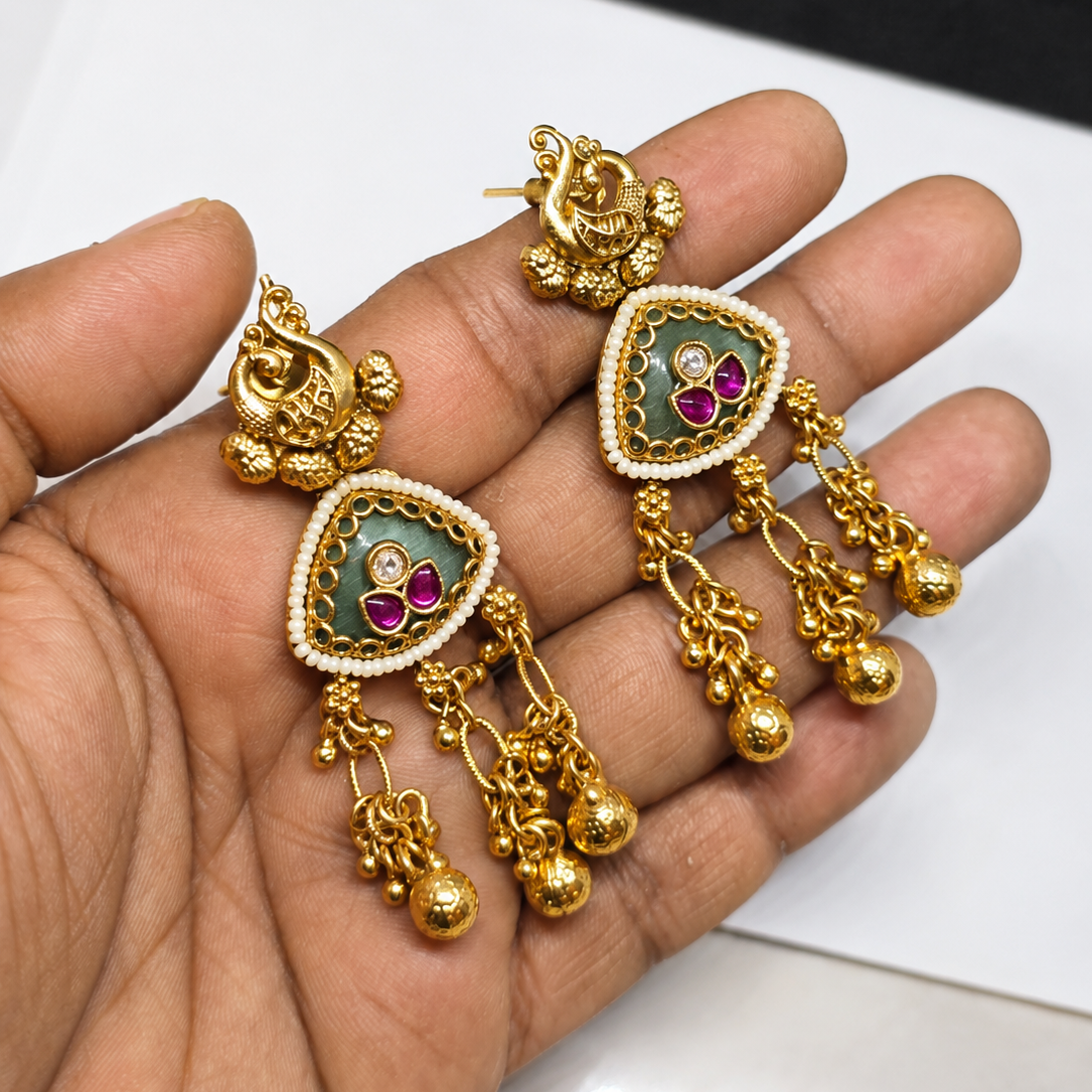 Peacock Enamel Tassel Earrings