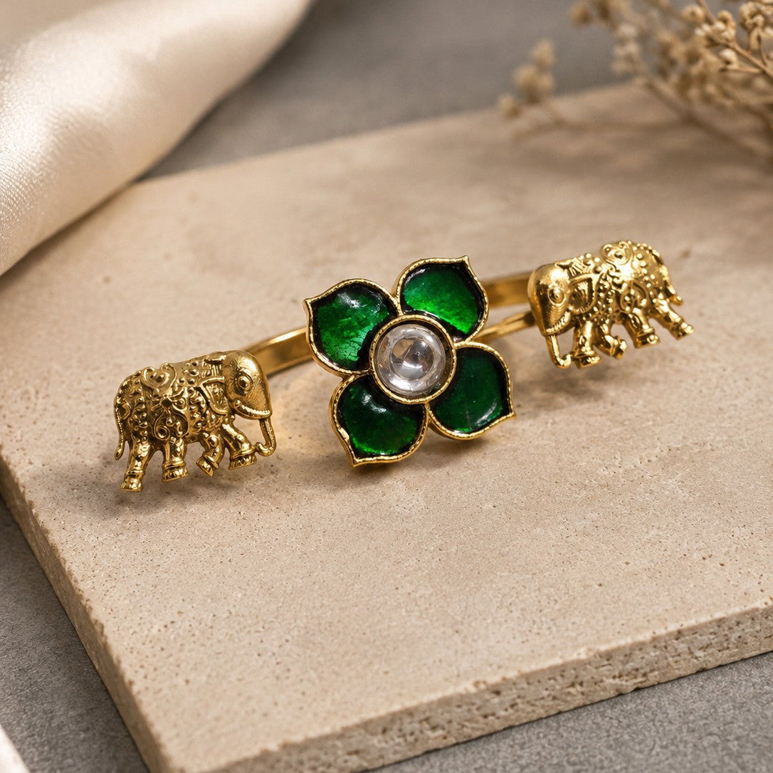 Elephant Floral Double Ring