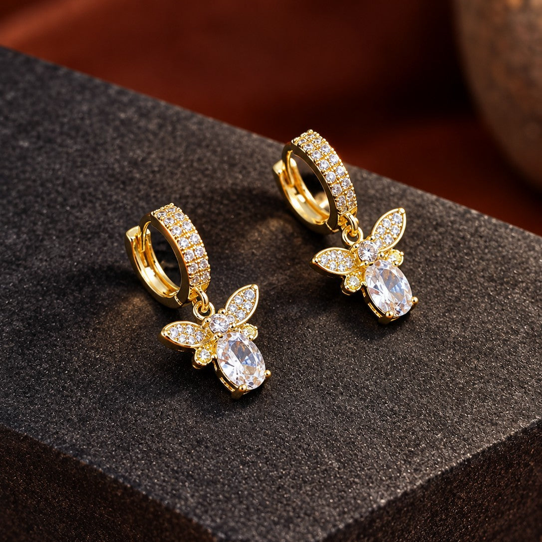 Pavé Bee Huggies Drop Earrings