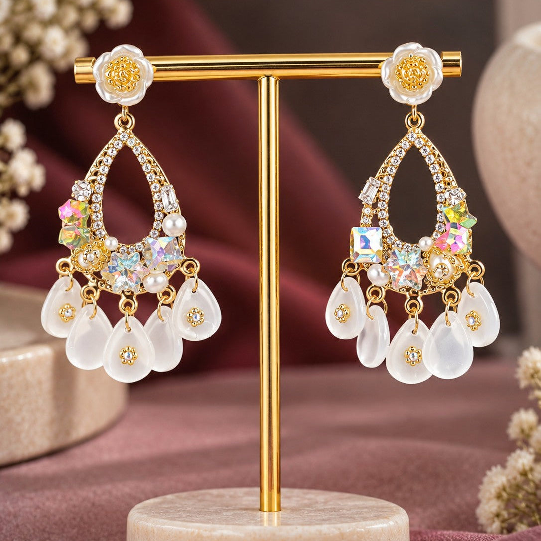 Flower Stud Chandelier Drop Earrings