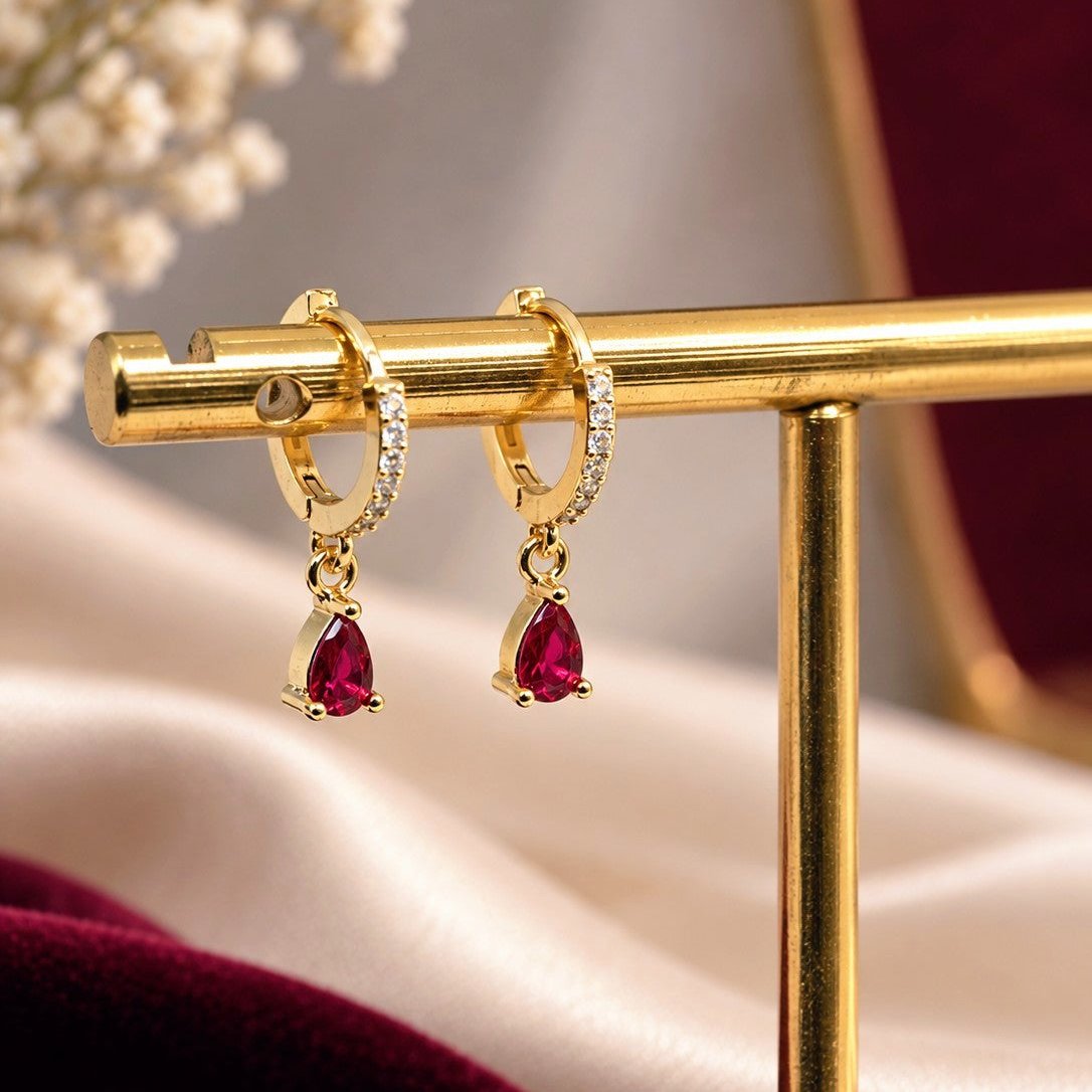 Pave Gem Teardrop Huggies Earrings