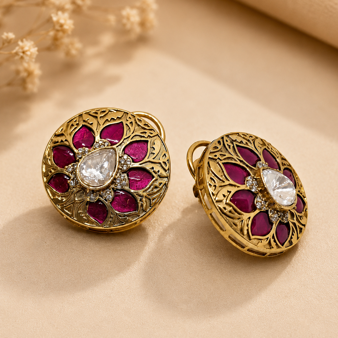 Enamel Leaf Stud Earrings