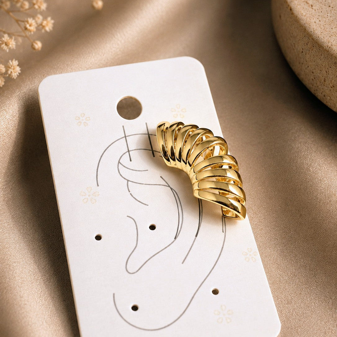 Gold Ribbed Cuff Earrings