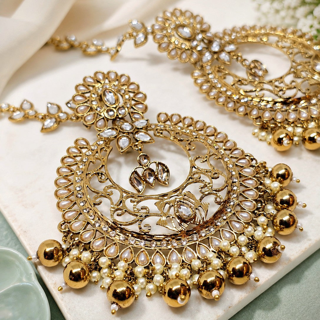 Chandbali Kundan Pearl Set