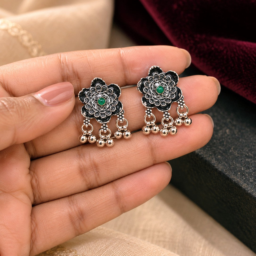 Oxidised Medallion Flower Ghungroo Choker Necklace